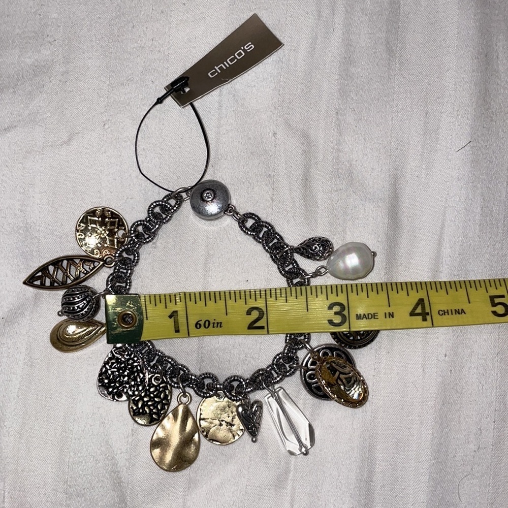 Chicos silver gold pearl charm bracelet coastal trinket cute collectible artsy - Picture 3 of 3